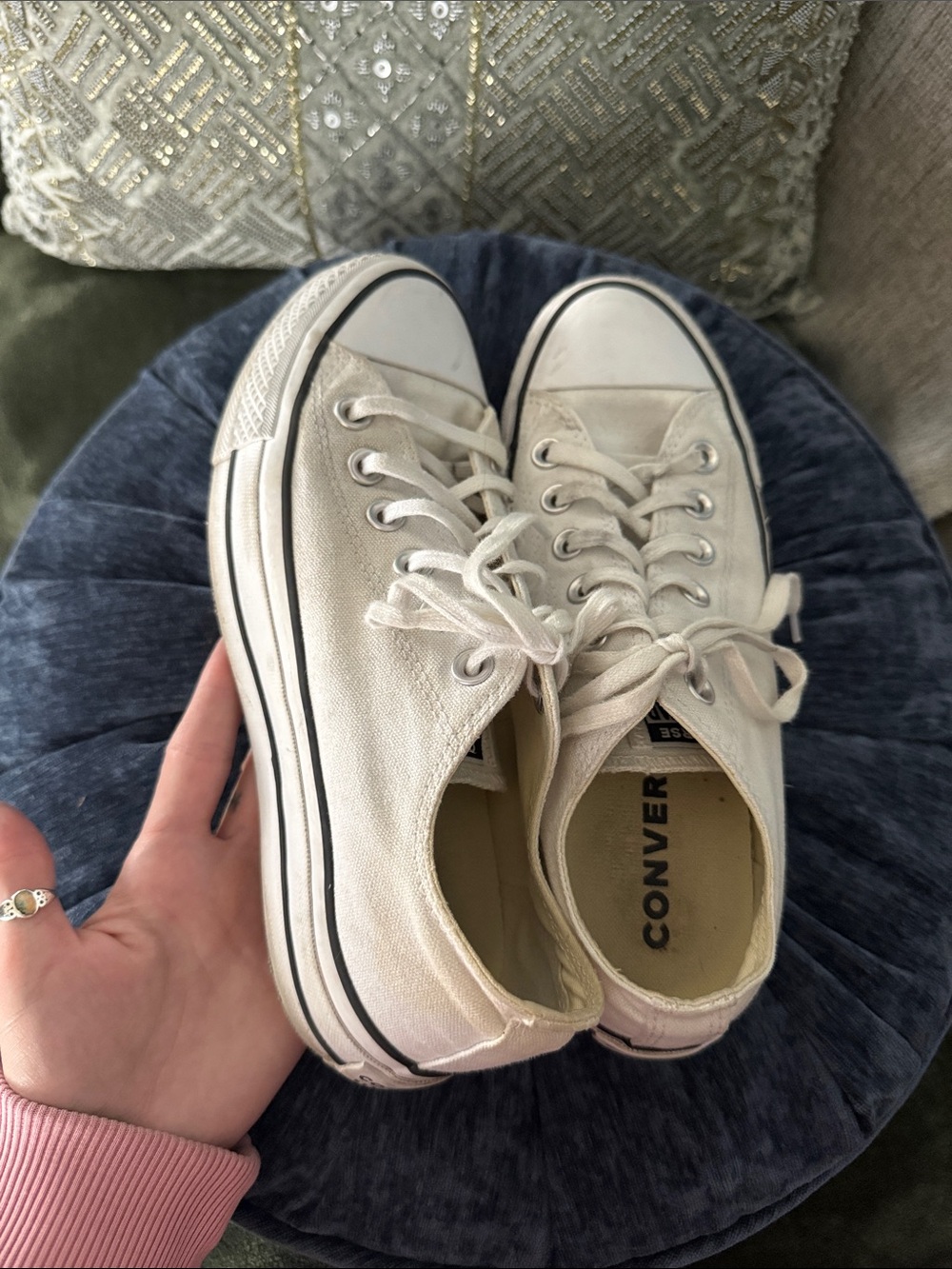 Converse Low Top platform Canvas Sneakers in white